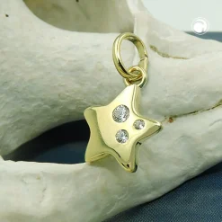 Anhänger Stern 10x10mm glänzend mit 3 Zirkonia 9Kt 375 Gold Gelbgold