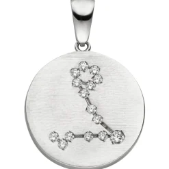 Anhänger Sternzeichen Fische 15 Zirkonia 925 Silber mattiert rund Halsschmuck