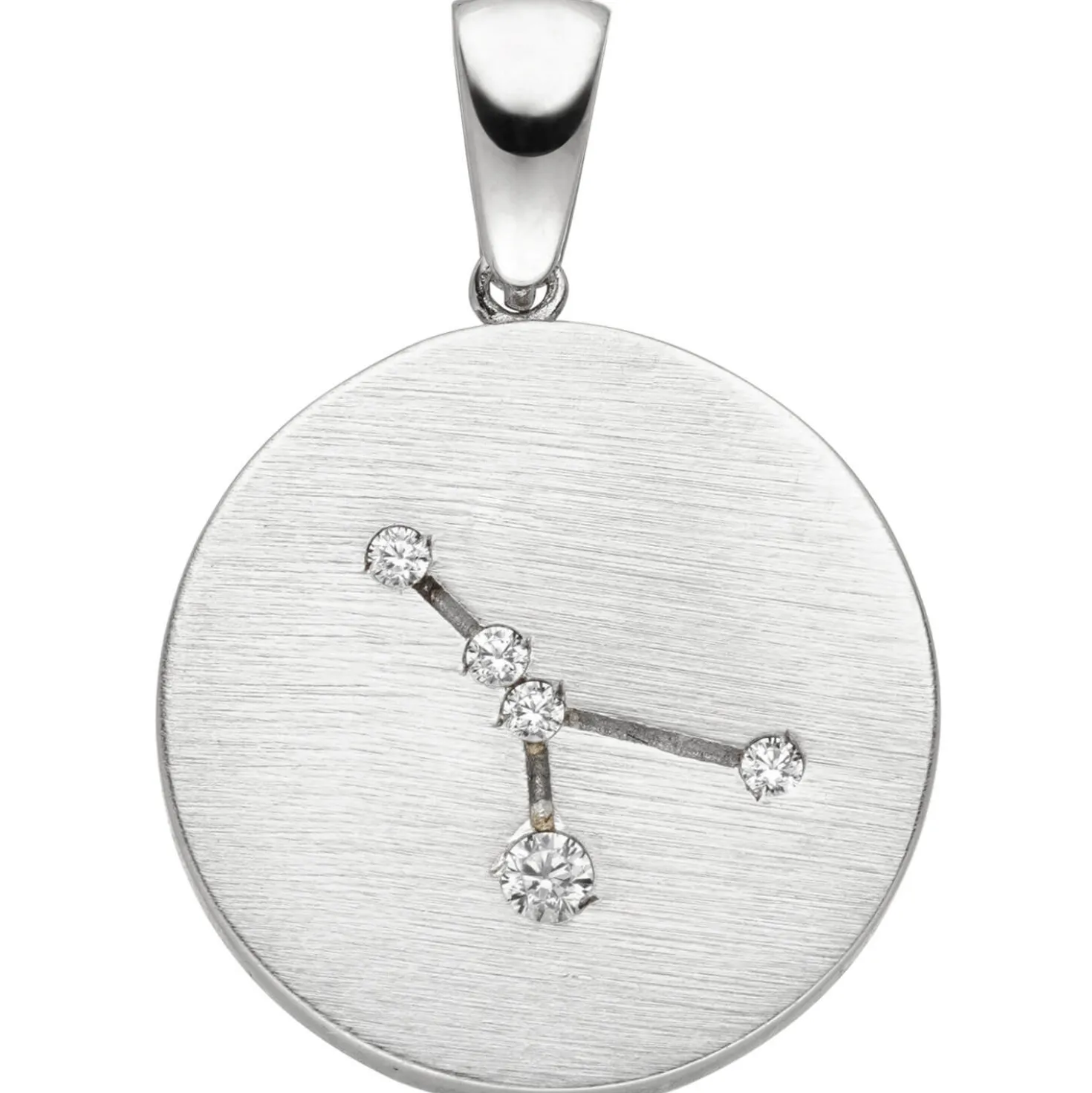 Anhänger Sternzeichen Krebs mit 5 Zirkonia 925 Silber mattiert rund Halsschmuck