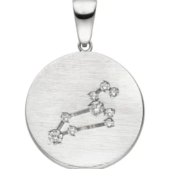 Anhänger Sternzeichen Löwe mit 9 Zirkonia 925 Silber mattiert rund Halsschmuck