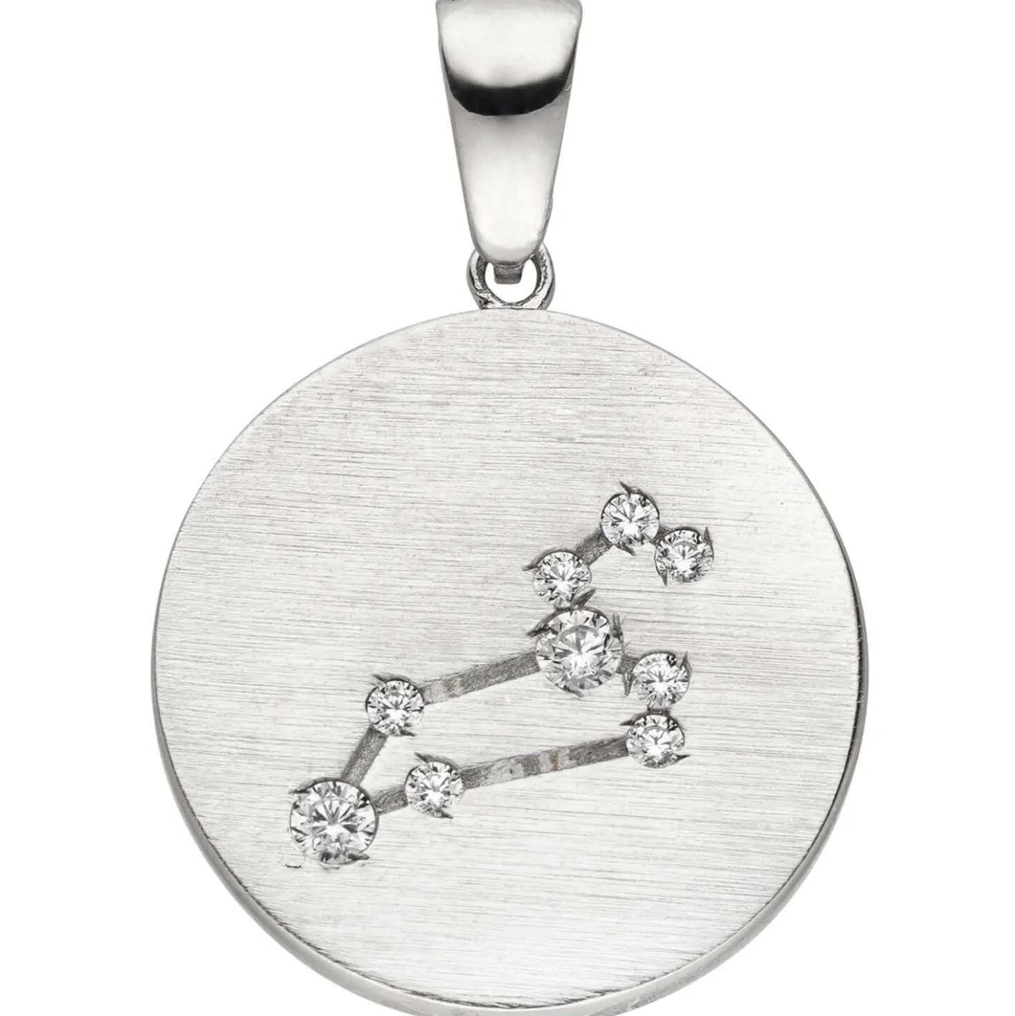 Anhänger Sternzeichen Löwe mit 9 Zirkonia 925 Silber mattiert rund Halsschmuck