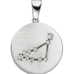 Anhänger Sternzeichen Steinbock 10 Zirkonia 925 Silber mattiert rund Halsschmuck