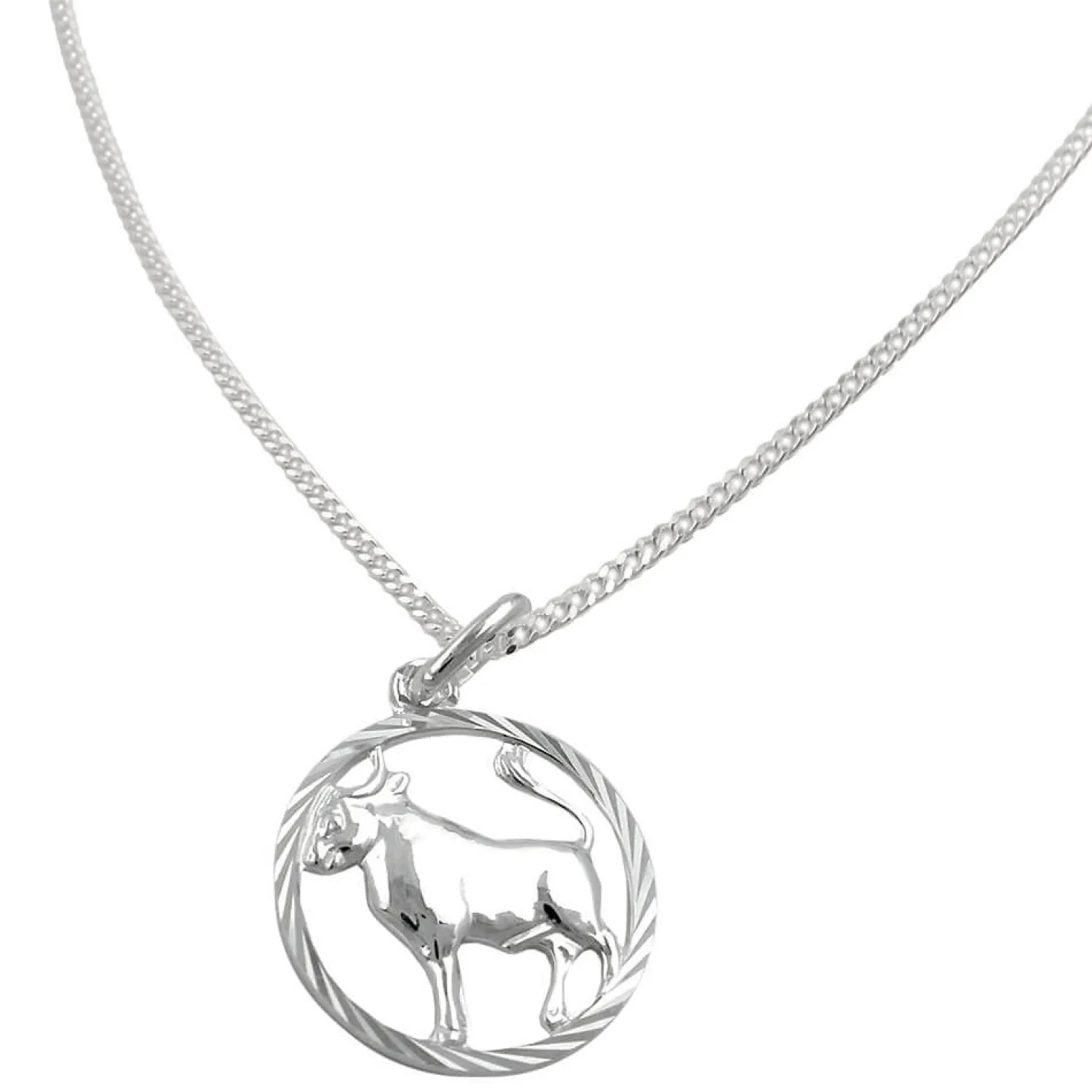 Anhänger Sternzeichen Stier mit 1,4mm Flachpanzer-Kette aus 925 Silber 45cm