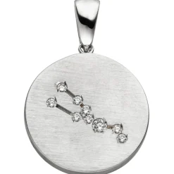 Anhänger Sternzeichen Stier mit 9 Zirkonia 925 Silber mattiert rund Halsschmuck