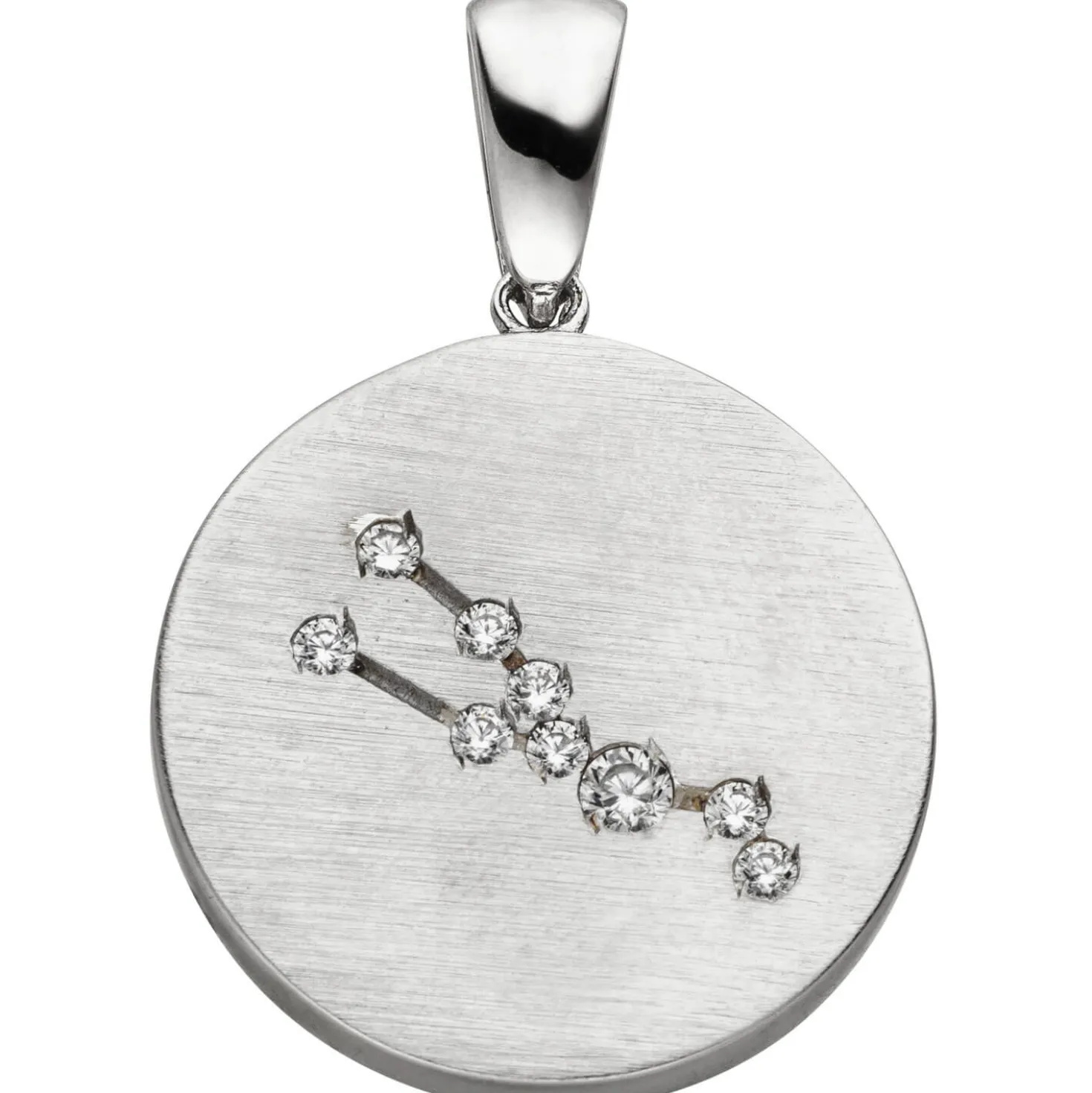 Anhänger Sternzeichen Stier mit 9 Zirkonia 925 Silber mattiert rund Halsschmuck