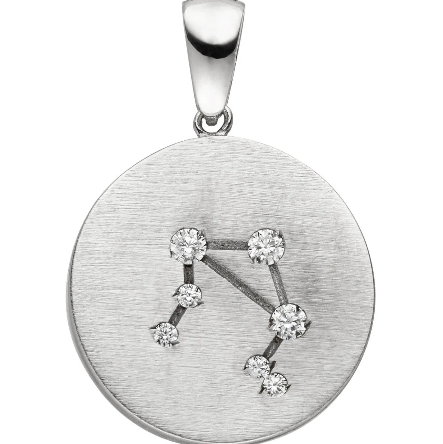 Anhänger Sternzeichen Waage mit 7 Zirkonia 925 Silber mattiert rund Halsschmuck