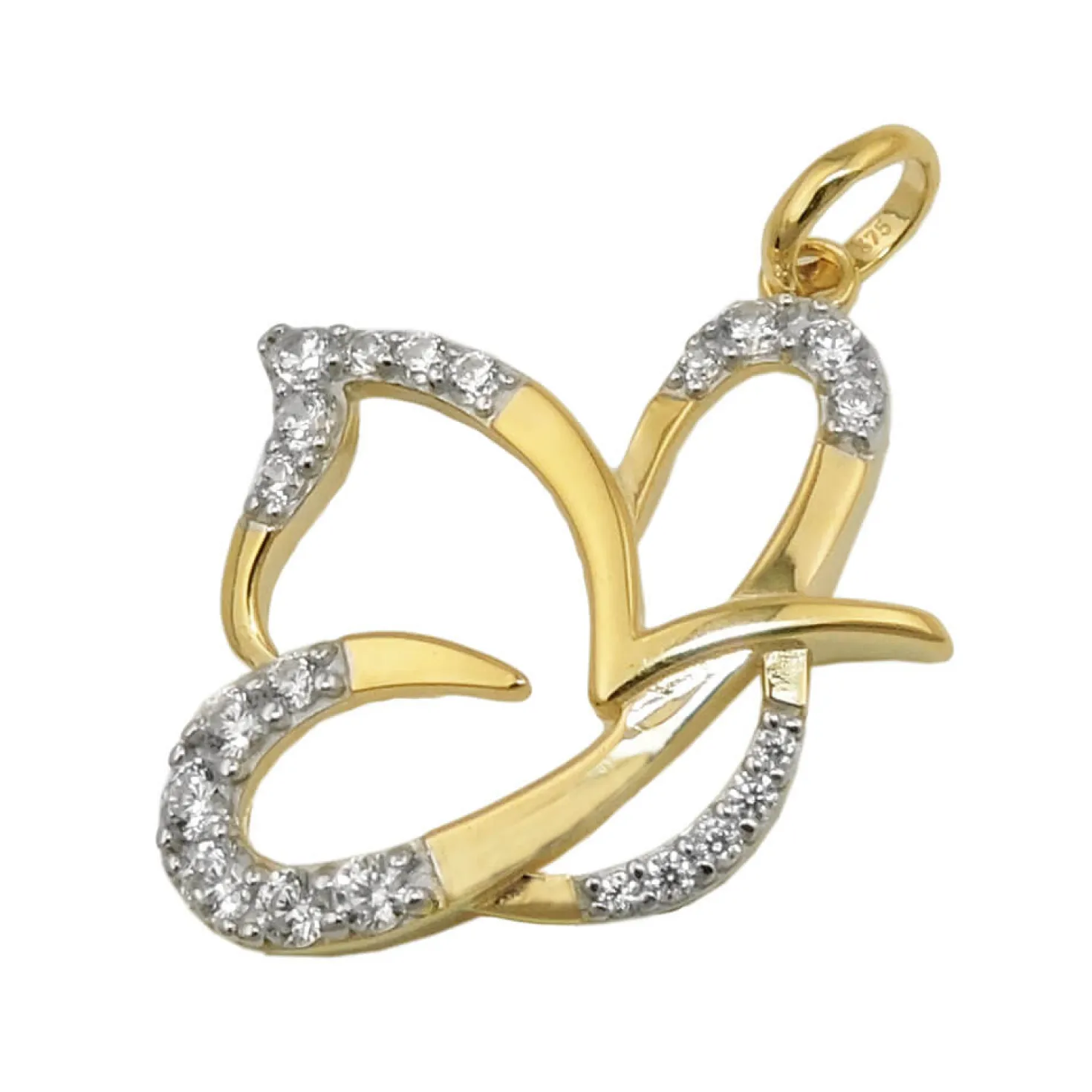 Anhänger stilisierter Schmetterling 17x19mm mit Zirkonia 9Kt 375 Gold Gelbgold