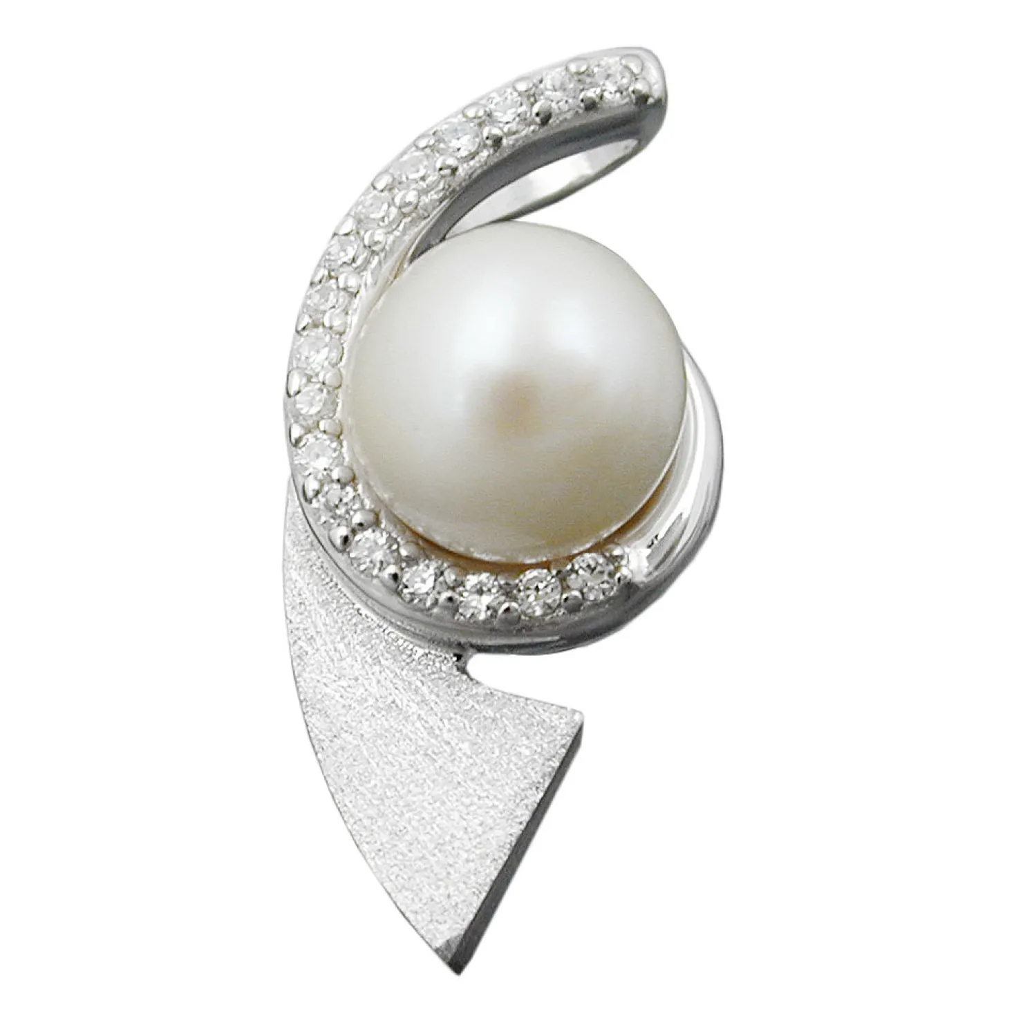 Anhänger Süßwasser Perle 7mm & Zirkonia weiß 925 Silber matt-glänzend