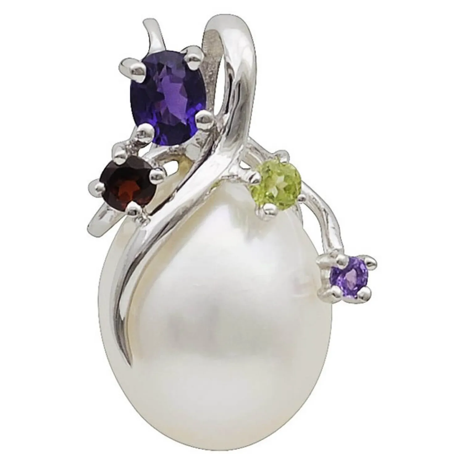 Anhänger Süßwasser Perle 12x17mm & Amethyst Granat Peridot 925 Silber Damen