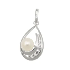 Anhänger Süßwasser-Zuchtperle mit Zirkonia 25x10mm aus 925 Silber