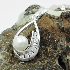 Anhänger Süßwasser-Zuchtperle mit Zirkonia 25x10mm aus 925 Silber
