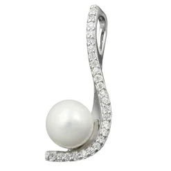 Anhänger Süßwasser Zuchtperle 7mm Bogen mit Zirkonia weiß 925 Silber