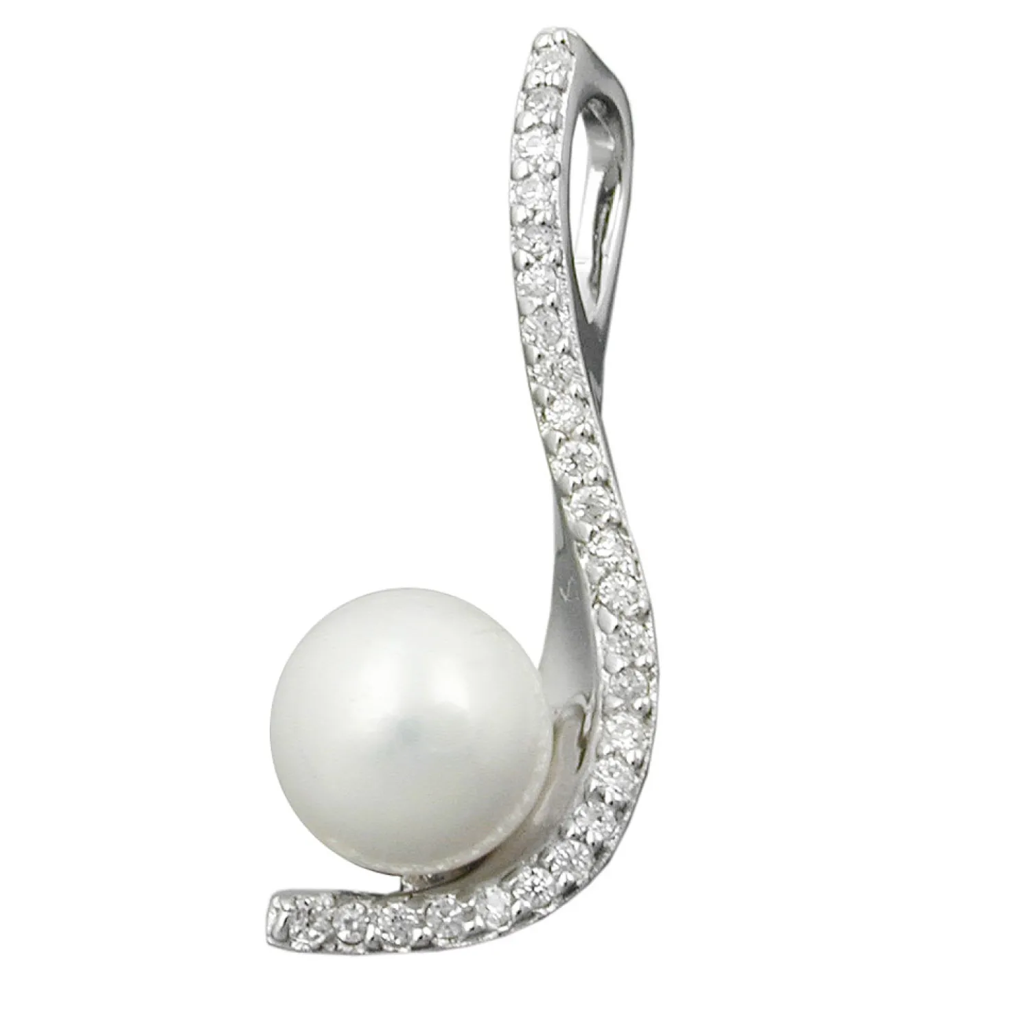 Anhänger Süßwasser Zuchtperle 7mm Bogen mit Zirkonia weiß 925 Silber