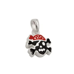 Anhänger Totenkopf Pirat mit rotem Kopftuch rot-schwarz lackiert 925 Silber