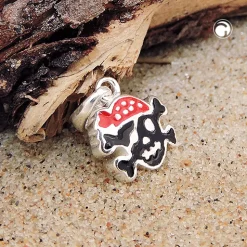 Anhänger Totenkopf Pirat mit rotem Kopftuch rot-schwarz lackiert 925 Silber