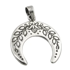Anhänger Viertelmond Mondsichel mit Blumen 17x18mm aus 925 Silber geschwärzt