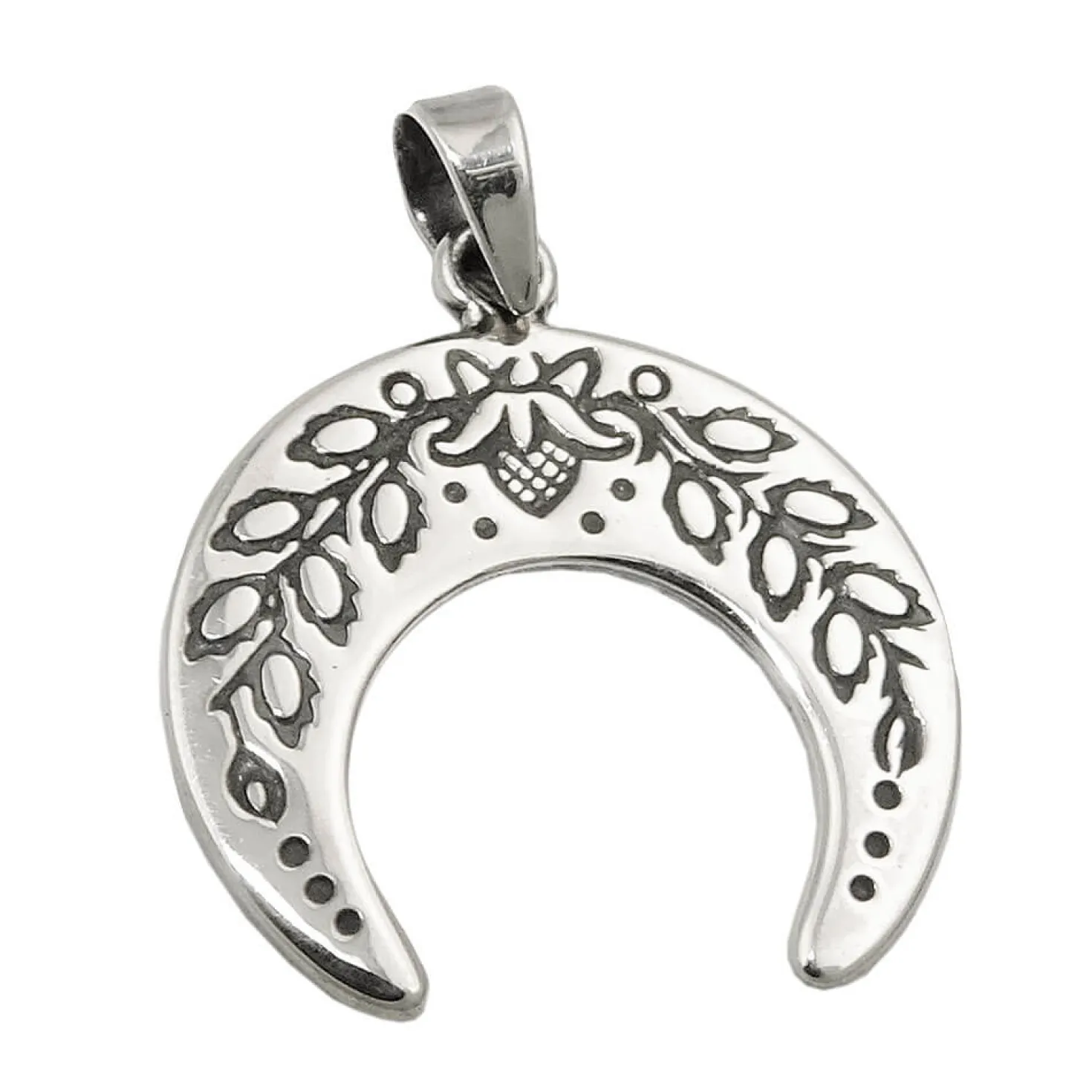 Anhänger Viertelmond Mondsichel mit Blumen 17x18mm aus 925 Silber geschwärzt