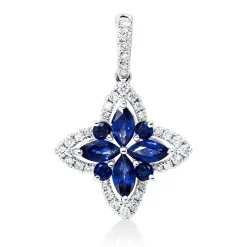 Anhänger 750 Weißgold 8 Saphire 0,81ct blau 34 Brillanten 0,19ct TW-SI 22x14,7mm