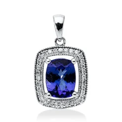 Anhänger 750 Weißgold Tansanit 2,13ct blau 32 Brillanten 0,17ct F-SI 21,3x12,5mm