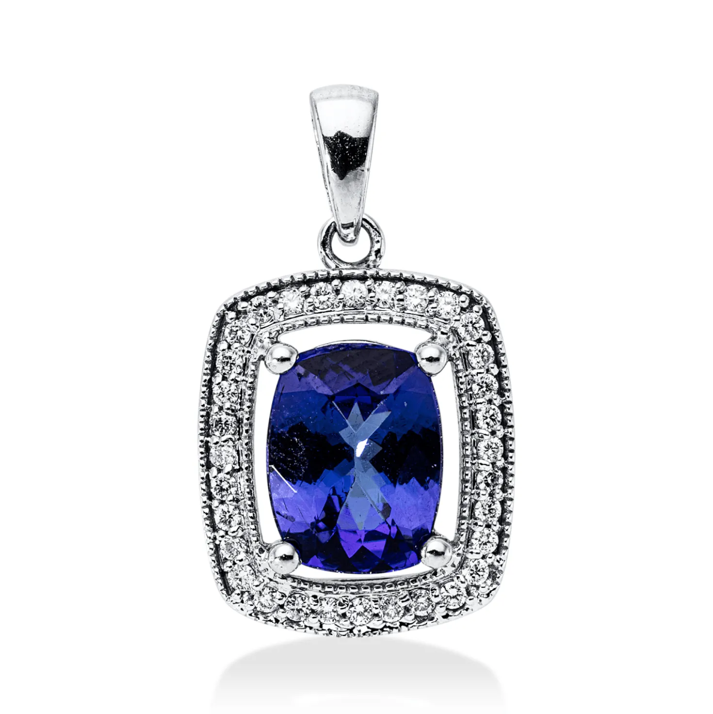 Anhänger 750 Weißgold Tansanit 2,13ct blau 32 Brillanten 0,17ct F-SI 21,3x12,5mm