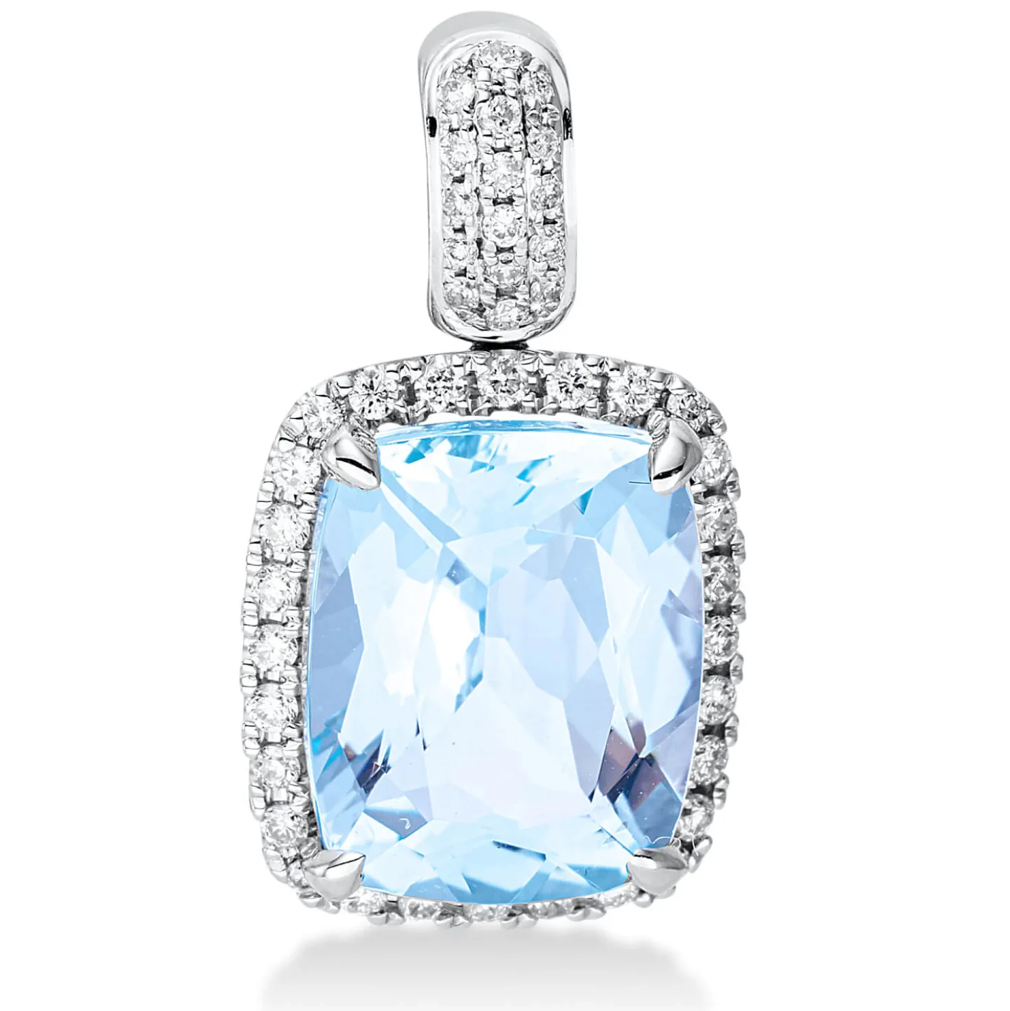 Anhänger 750 Weißgold Topas 4,3ct skyblue 44 Brillanten 0,21ct TW-SI 18,9x10,3mm