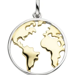 Anhänger Weltkarte Welt im Kreis 925 Silber vergoldet bicolor Ø19,2mm rund