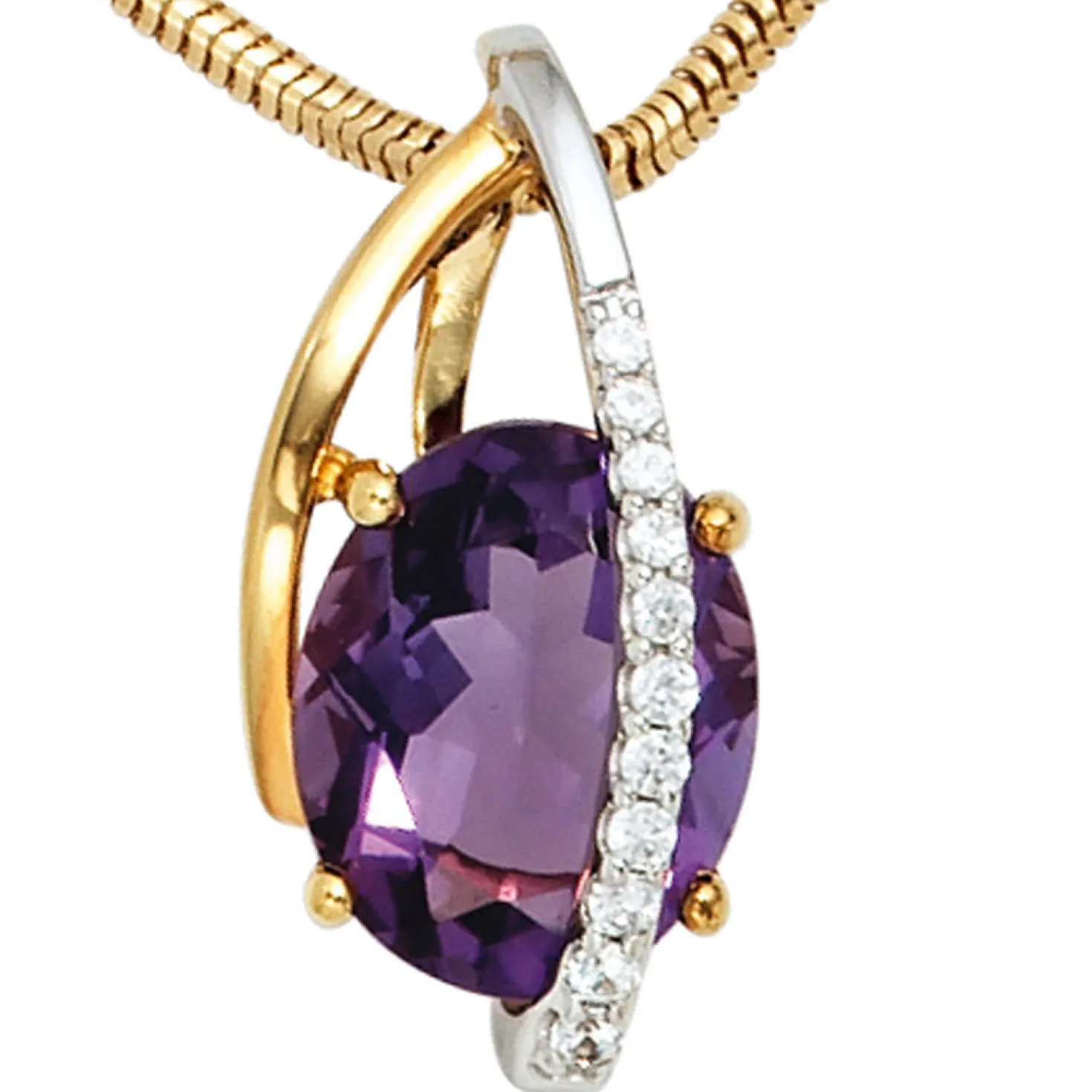 Anhänger 9,8x20,1mm Amethyst lila & 11 Diamanten 0.1Ct W/P1 585 Gold gelb/weiß