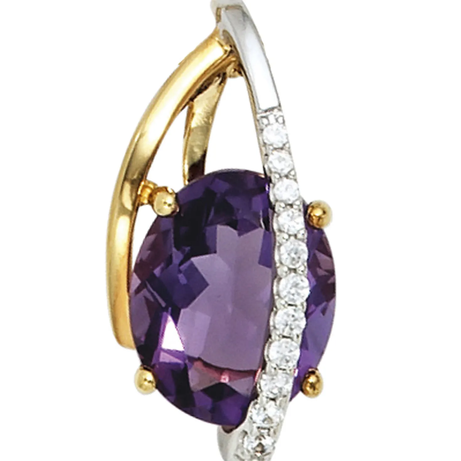 Anhänger 9,8x20,1mm Amethyst lila & 11 Diamanten 0.1Ct W/P1 585 Gold gelb/weiß