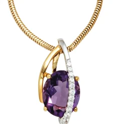 Anhänger 9,8x20,1mm Amethyst lila & 11 Diamanten 0.1Ct W/P1 585 Gold gelb/weiß