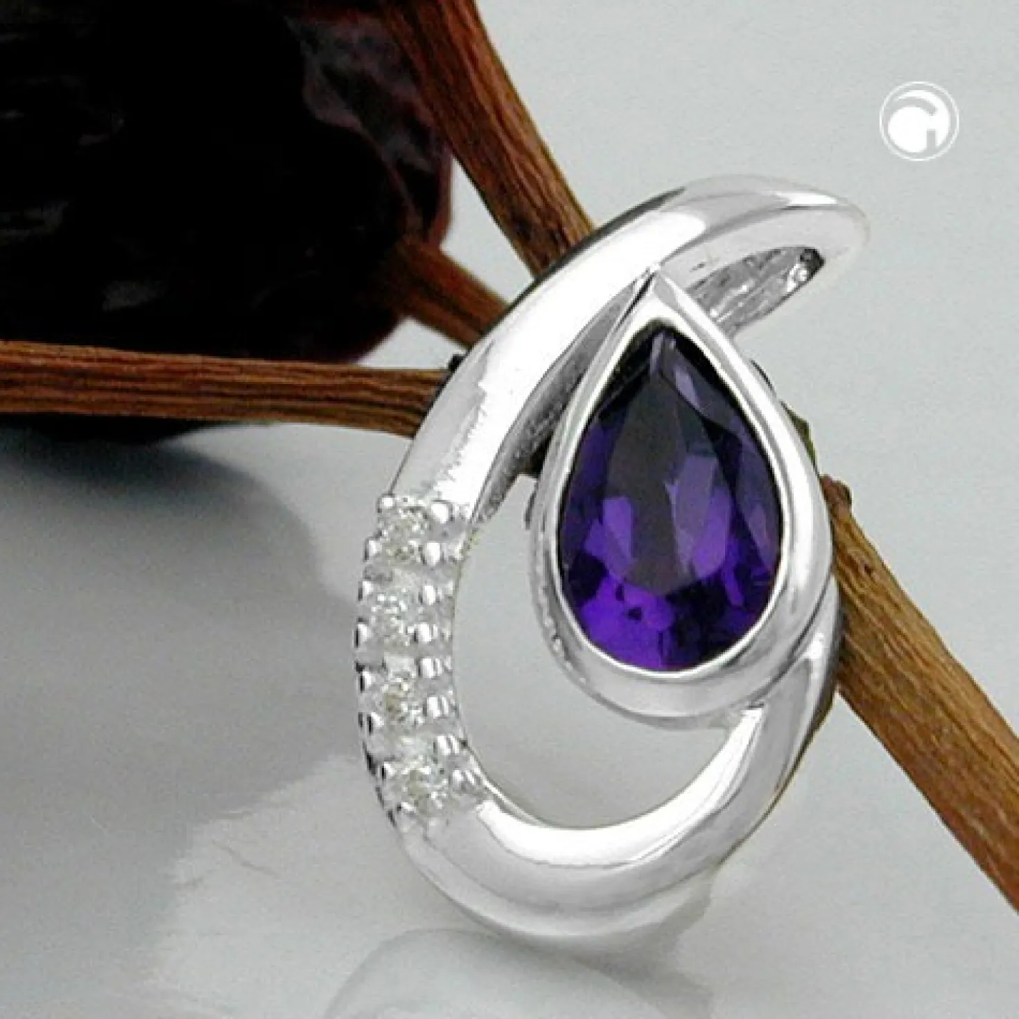 Anhänger 18x10mm Amethyst Zirkonia lila violett 925 Silber Silberanhänger Damen