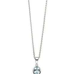 Anhänger 7,3x18mm Aquamarin & Diamant 0.01Ct W/SI 585 Weißgold Solitär hellblau