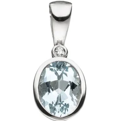 Anhänger 7,3x18mm Aquamarin & Diamant 0.01Ct W/SI 585 Weißgold Solitär hellblau
