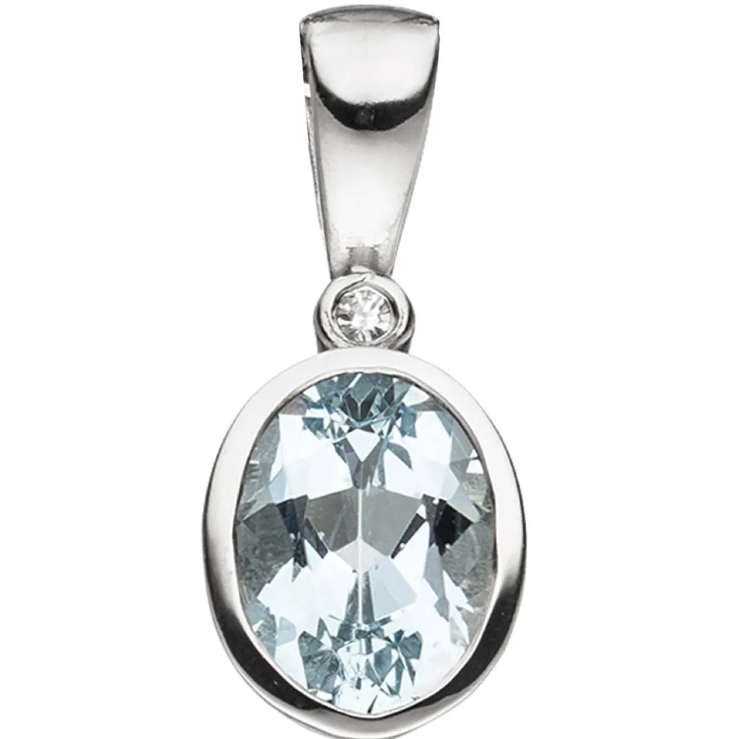 Anhänger 7,3x18mm Aquamarin & Diamant 0.01Ct W/SI 585 Weißgold Solitär hellblau