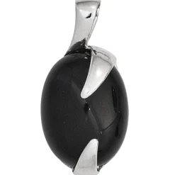 Anhänger 12x23,9mm aus 925 Silber Edelstein Onyx oval glatt glänzend Damen
