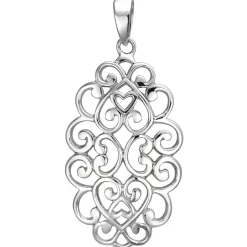 Anhänger 15,4x28,1mm aus 925 Silber mit Ornament aus Herzen rhodiniert