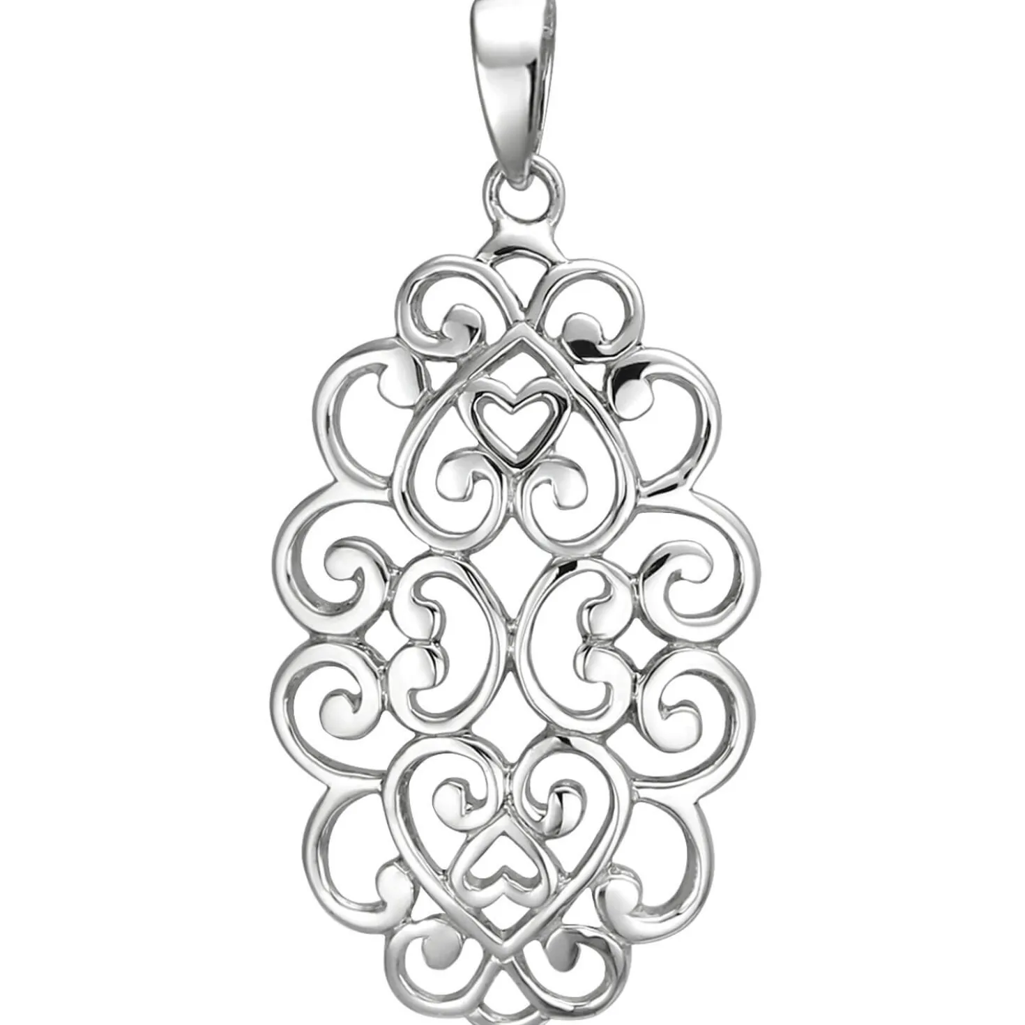 Anhänger 15,4x28,1mm aus 925 Silber mit Ornament aus Herzen rhodiniert