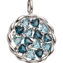 Anhänger 22,3x28,9mm aus 585 Weißgold 14 Blautopase 13 Diamanten 0.09Ct
