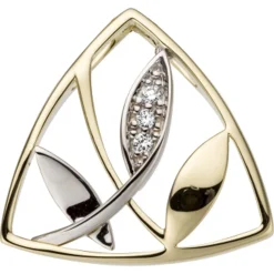 Anhänger 16,7x16,1mm Blätter mit 3 Diamanten 0.03Ct 585 Gelbgold Weißgold