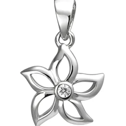 Anhänger 10,8x12,2mm Blume aus 925 Silber mit weißem Zirkonia Silberanhänger