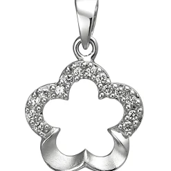 Anhänger 13x15,1mm Blume aus 925 Silber mit 14 Zirkonia Halsschmuck rhodiniert