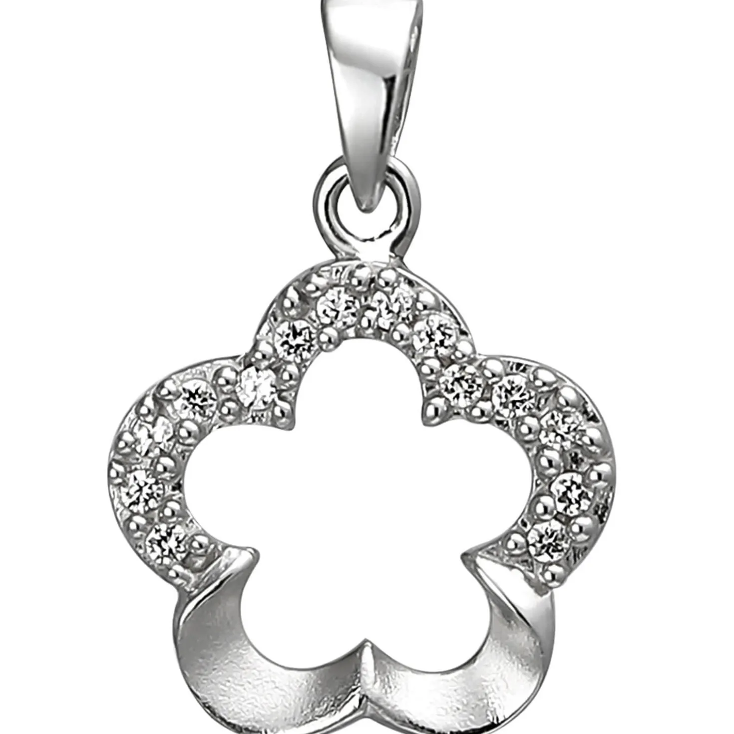 Anhänger 13x15,1mm Blume aus 925 Silber mit 14 Zirkonia Halsschmuck rhodiniert