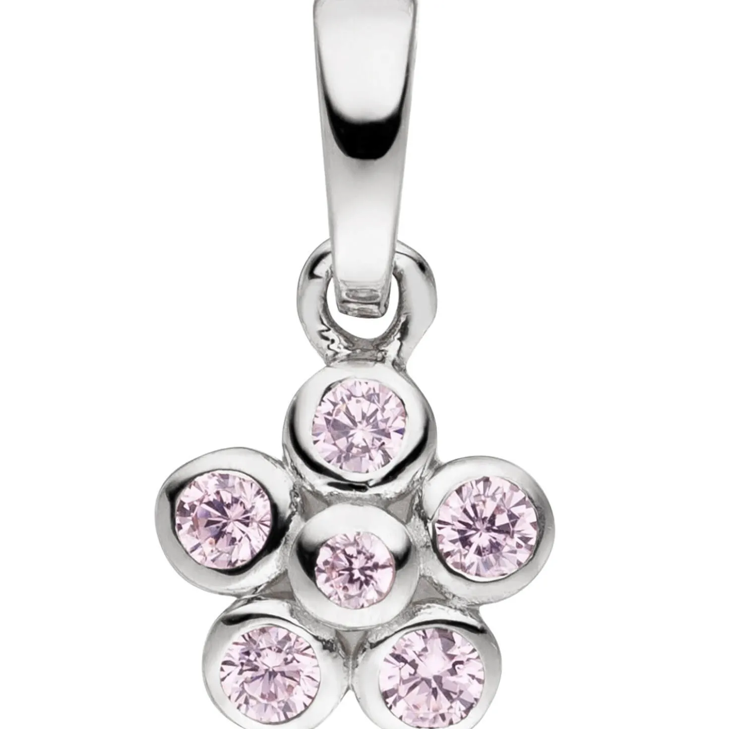 Anhänger 7,3x9,4mm Blume aus 925 Silber mit 6 Zirkonia rosa Mädchen Kinder