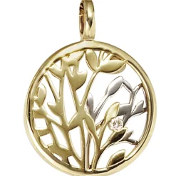 Anhänger 16,4x21,7mm Blumen mit Diamant 0.02Ct 585 Gelbgold Weißgold rund
