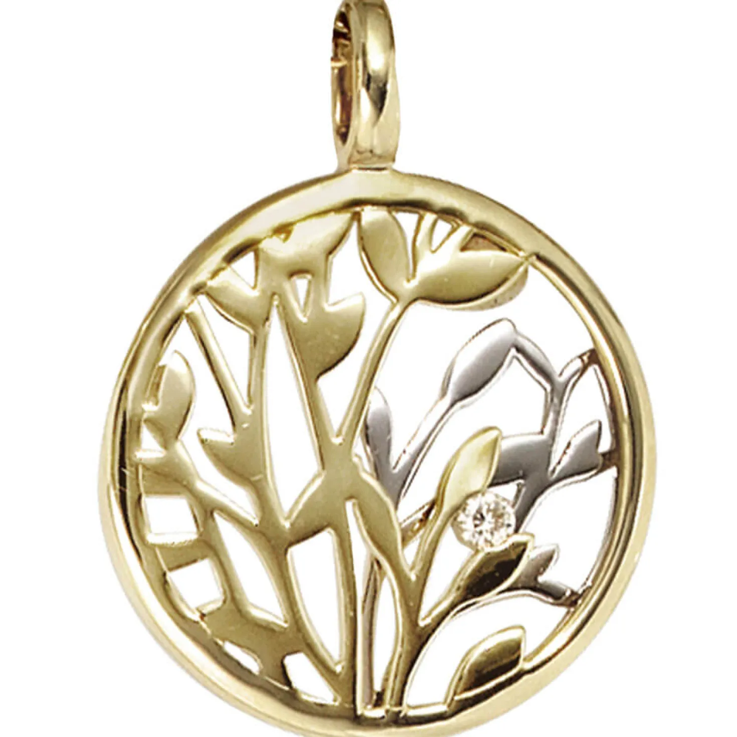 Anhänger 16,4x21,7mm Blumen mit Diamant 0.02Ct 585 Gelbgold Weißgold rund