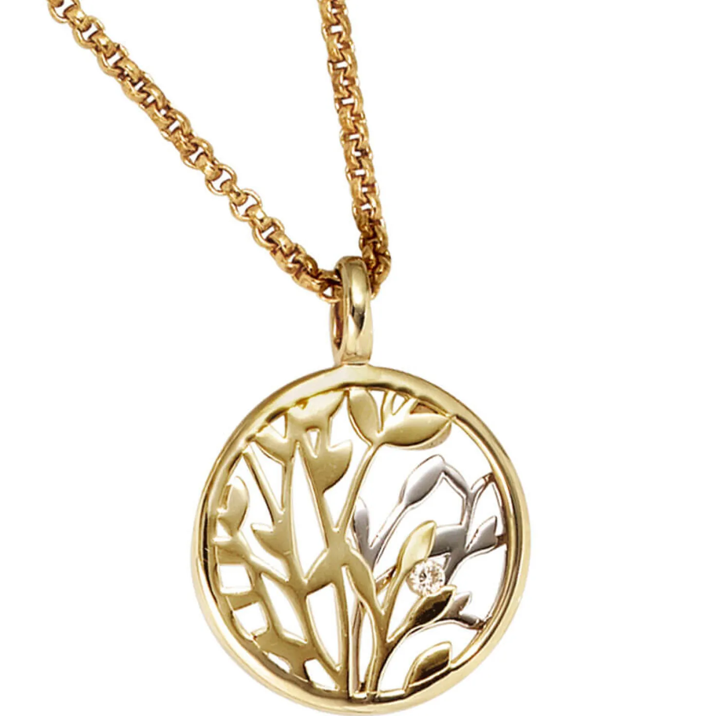 Anhänger 16,4x21,7mm Blumen mit Diamant 0.02Ct 585 Gelbgold Weißgold rund
