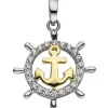 Anhänger 16,1x18,7mm Boot-Steuerrad Schiffsanker Zirkonia 925 Silber vergoldet