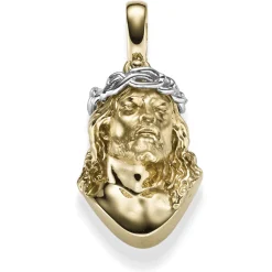 Anhänger 20,5x31mm Büste Jesus mit Dornenkrone aus 585 Gelbgold & Weißgold