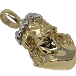 Anhänger 20,5x31mm Büste Jesus mit Dornenkrone aus 585 Gelbgold & Weißgold