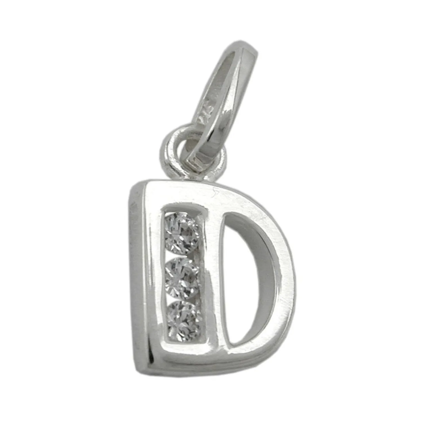 Anhänger 10x7mm Buchstabe D mit Zirkonia aus echtem 925 Silber Damen