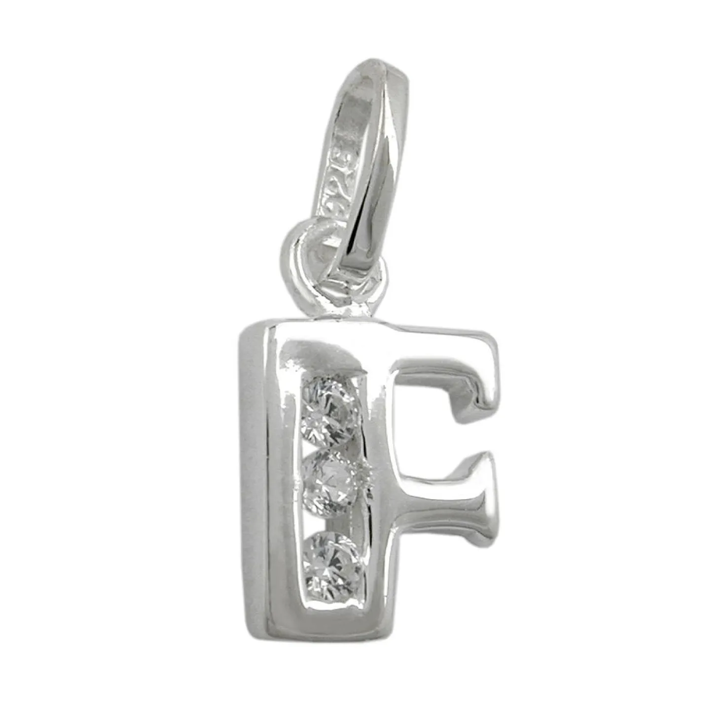 Anhänger 10x7mm Buchstabe F mit Zirkonia aus echtem 925 Silber Damen